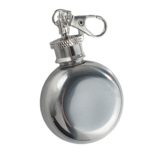 Personalized Mini Round Hip Flask with Keychain Stainless Steel Multifunctional Pocket Liquor Bottle