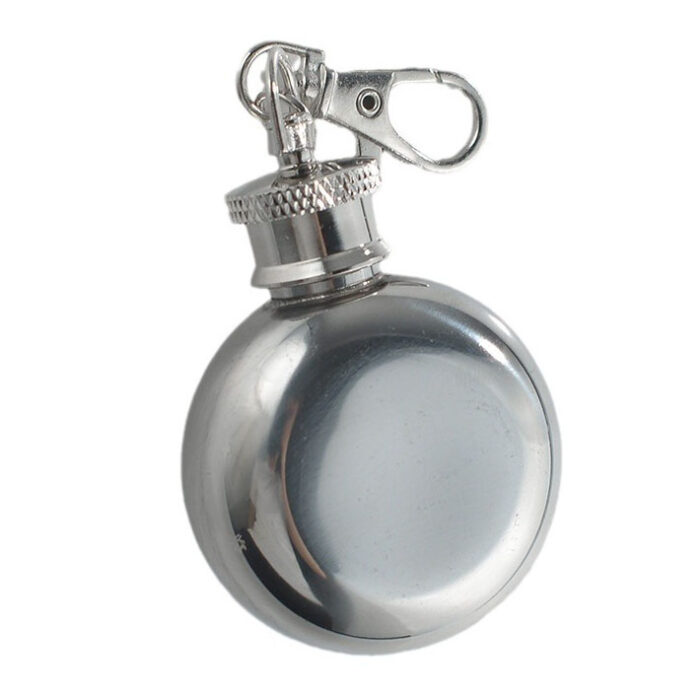 Personalized Mini Round Hip Flask with Keychain Stainless Steel Multifunctional Pocket Liquor Bottle