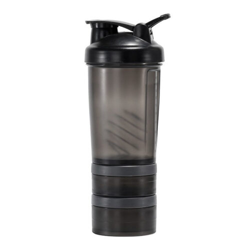 Protein Shaker Bottle with Pill Organizer and Powder Storage Container Gym Mixer Cup