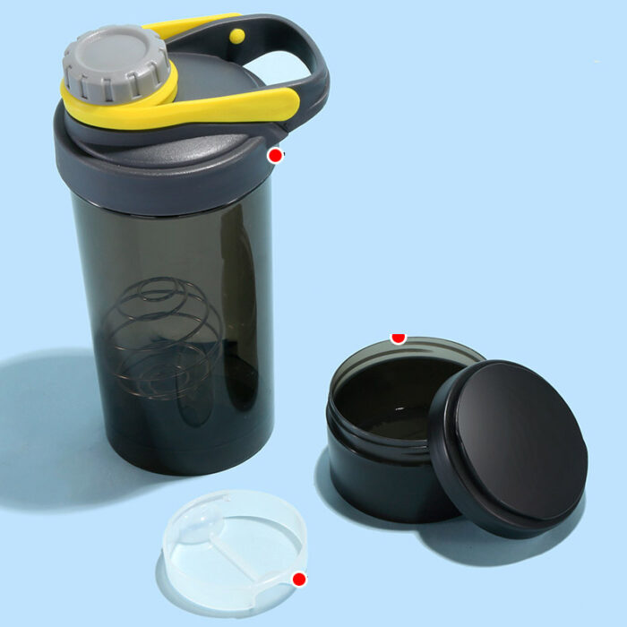Protein Shaker Bottle with Pill Organizer and Powder Storage Container Gym Mixer Cup