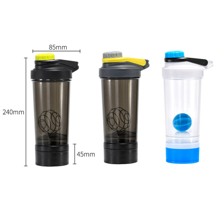 Protein Shaker Bottle with Pill Organizer and Powder Storage Container Gym Mixer Cup