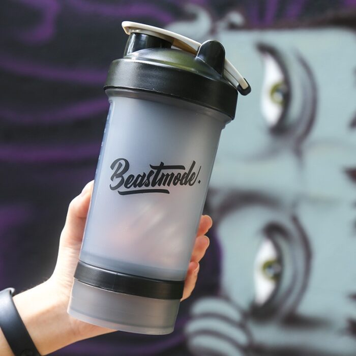 Protein Shaker Bottle with Pill Organizer and Powder Storage Container Gym Mixer Cup