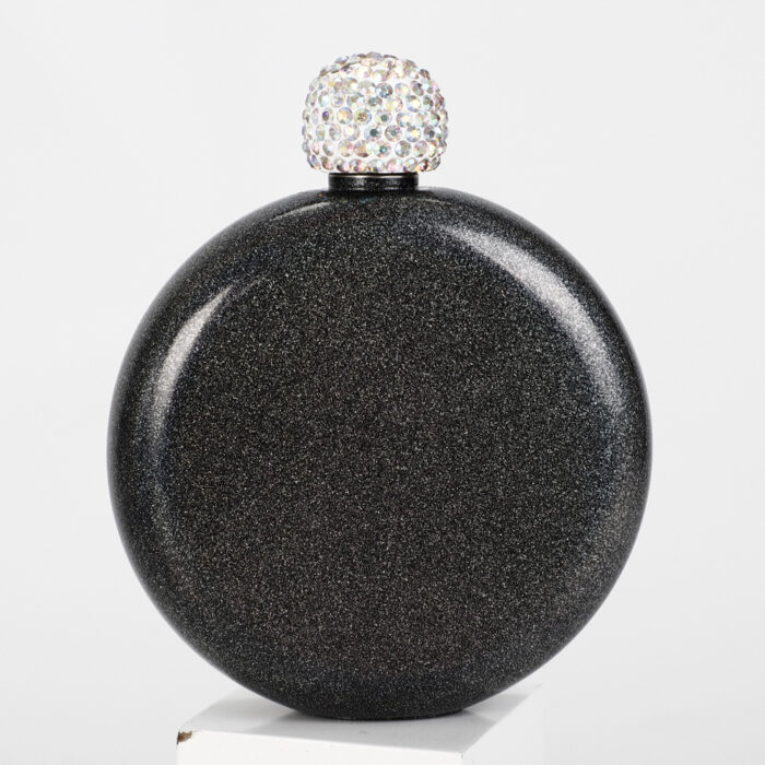 Round Hip Flask for Lady with Rhinestone Cap Mini Stainless Steel Whiskey Wine Bottle