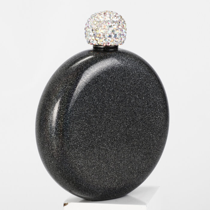 Round Hip Flask for Lady with Rhinestone Cap Mini Stainless Steel Whiskey Wine Bottle