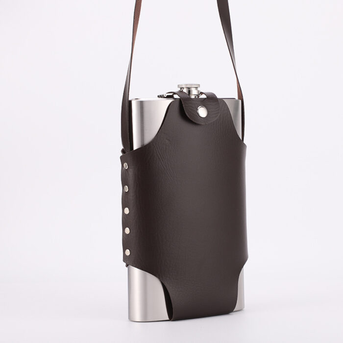 64 oz Large Capacity Whiskey Hip Flask Stainless Steel with Leather Cover for Outdoor Liquor Drinking