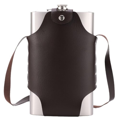 64 oz Large Capacity Whiskey Hip Flask Stainless Steel with Leather Cover for Outdoor Liquor Drinking