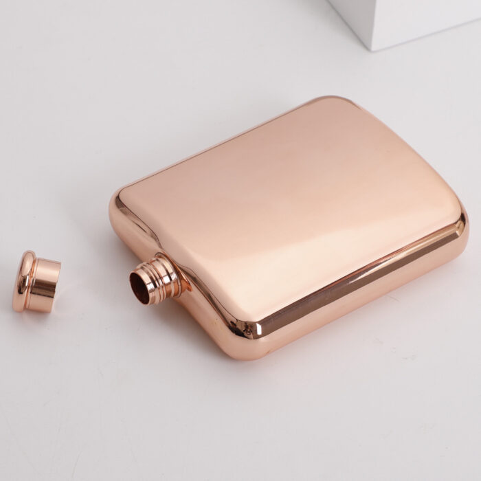 7oz Portable Thickened Stainless Steel Hip Flask Electroplated Rose Gold Square Shape for Camping