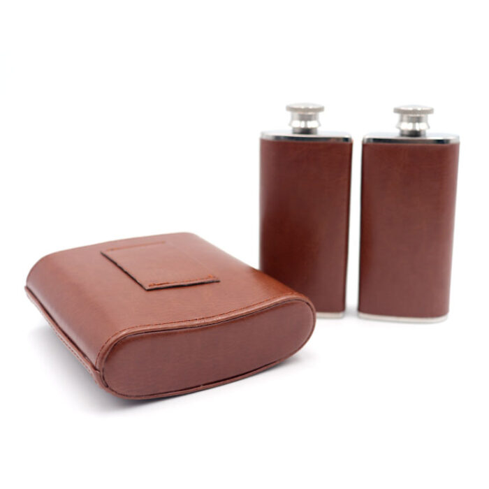 Double 3oz PU Leather Hip Flasks Wholesale Custom Couple Liquor Containers for Outdoors S4006A99