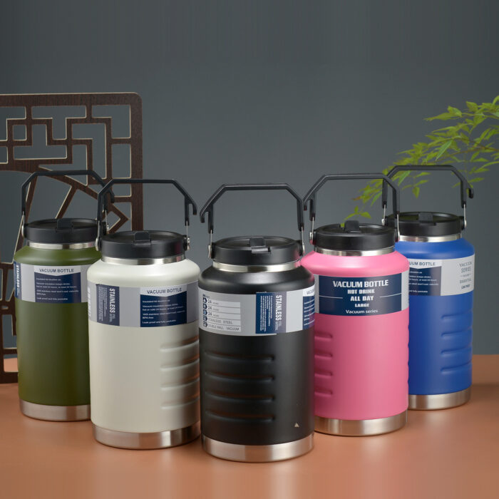 Double Wall Vacuum Thermos Jug Stainless Steel Water Bottle with Handle for Gym Sports