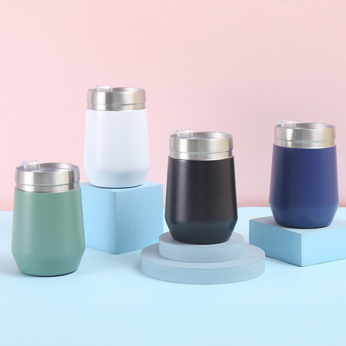 Eco Friendly Reusable Wine Mug Stainless Steel Vacuum Insulated Coffee Tumbler with Lid