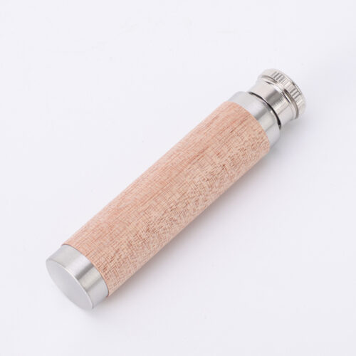 Portable Bamboo Wooden Grain Hip Flask Small Stainless Steel Outdoor Tubular Whiskey Bottle