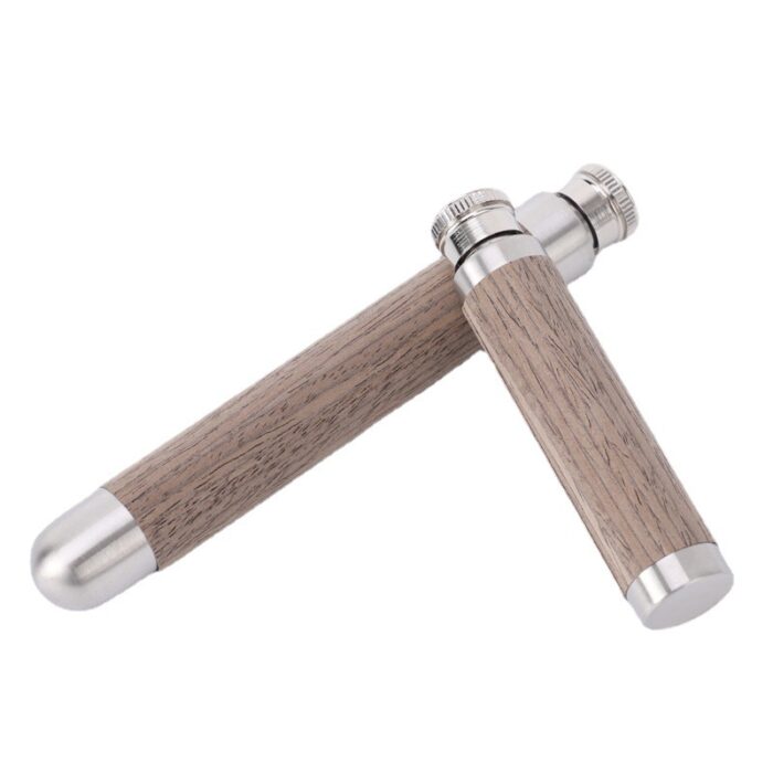 Portable Bamboo Wooden Grain Hip Flask Small Stainless Steel Outdoor Tubular Whiskey Bottle