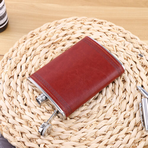 Wholesale Customized Portable Hip Flask Leather Wrapped Stainless Steel Wine Pot