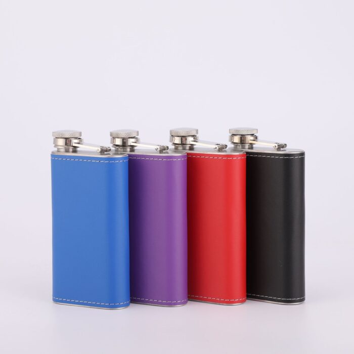 Wholesale Portable Thickened Hip Flask Mini Curved Stainless Steel Wine Bottle with Leather Sleeve