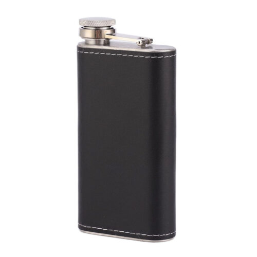 Wholesale Portable Thickened Hip Flask Mini Curved Stainless Steel Wine Bottle with Leather Sleeve