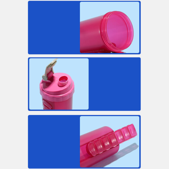 Durable Plastic Protein Shaker Cup with Pill Box Storage Convenient Reusable Sports Bottle