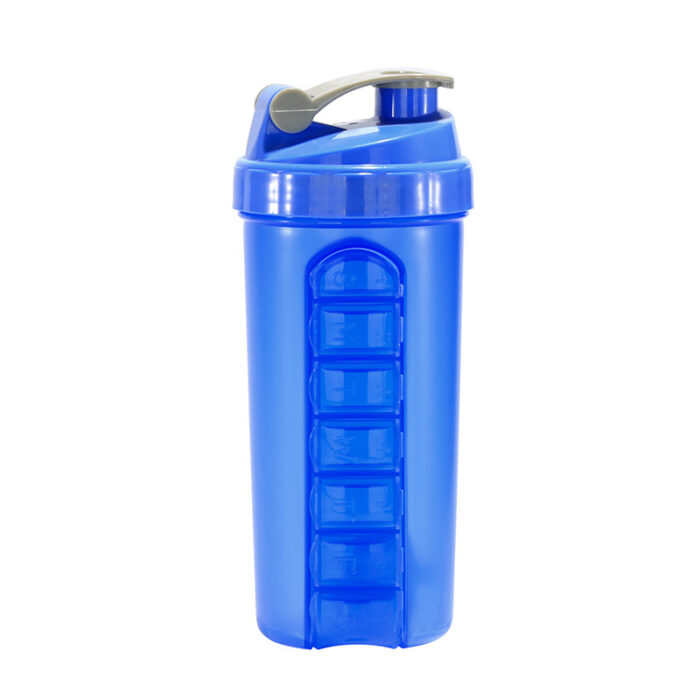 Durable Plastic Protein Shaker Cup with Pill Box Storage Convenient Reusable Sports Bottle
