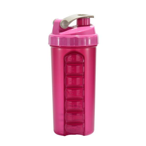 Durable Plastic Protein Shaker Cup with Pill Box Storage Convenient Reusable Sports Bottle