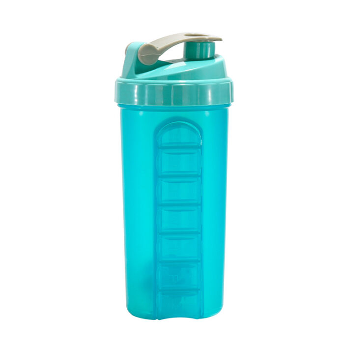 Durable Plastic Protein Shaker Cup with Pill Box Storage Convenient Reusable Sports Bottle