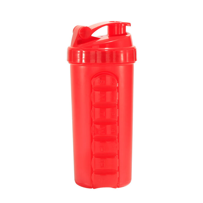 Durable Plastic Protein Shaker Cup with Pill Box Storage Convenient Reusable Sports Bottle