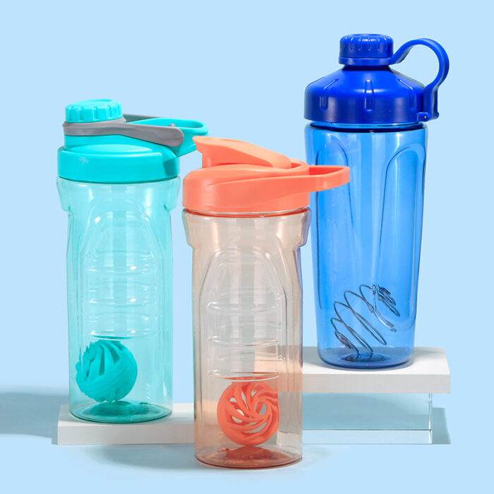 Gym Protein Shaker Cup Fitness Plastic Sports Water Bottle with Whisk Ball for Mixing Supplements