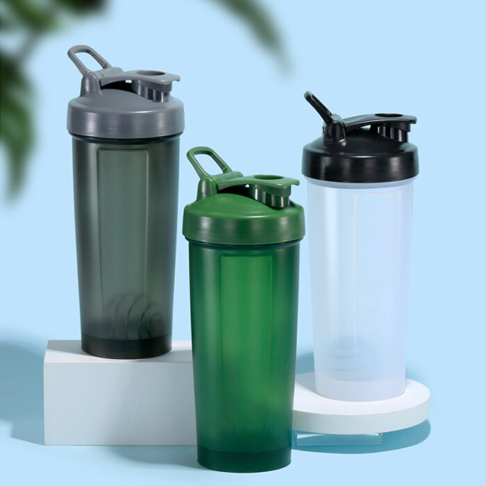 Sports Plastic Protein Shaker Bottles with Handle and Wide Mouth BPA Free Portable for Gym