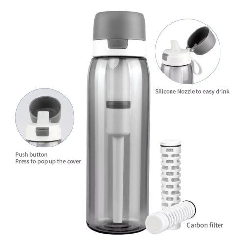 BPA-Free Portable Sports Water Bottle with Activated Carbon Filter for Travel Outdoor