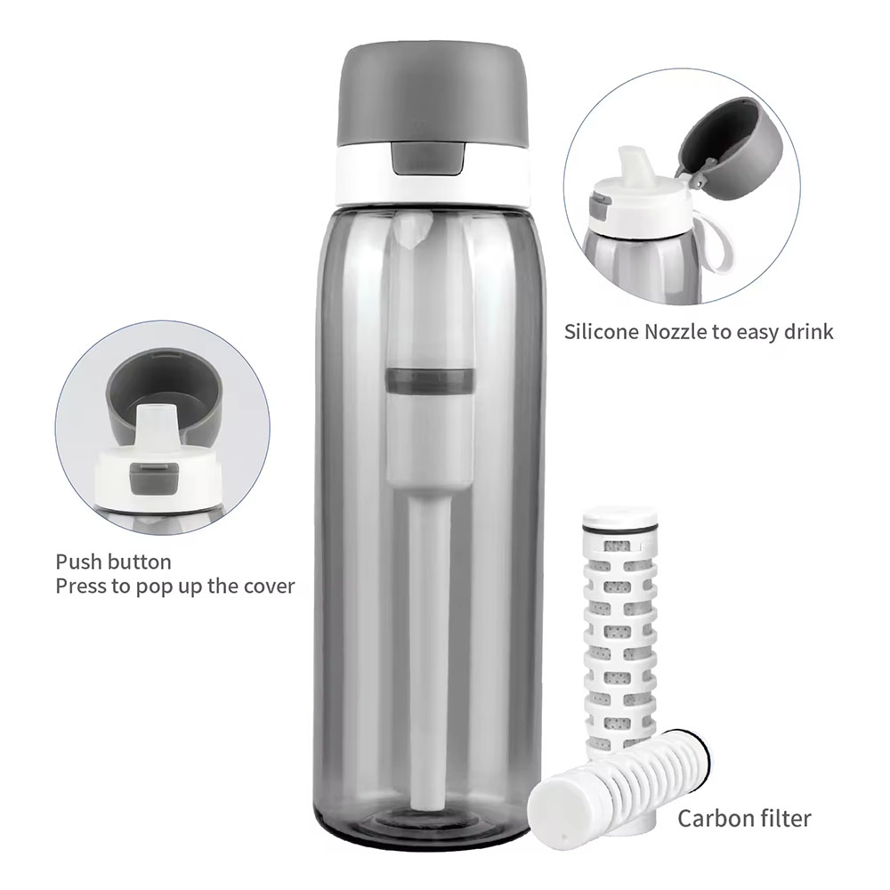 BPA-Free Portable Sports Water Bottle with Activated Carbon Filter for Travel Outdoor