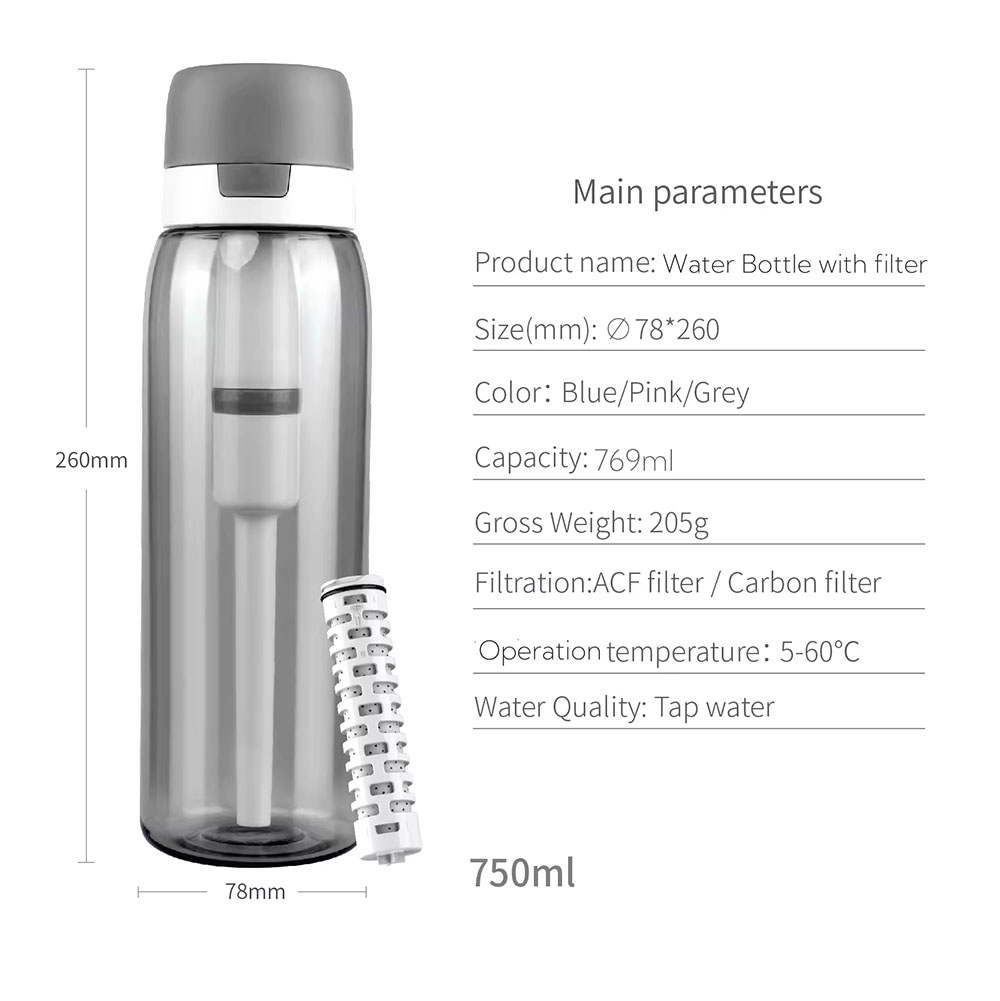 BPA-Free Portable Sports Water Bottle with Activated Carbon Filter for Travel Outdoor