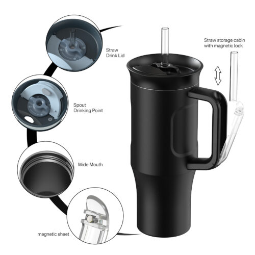 Double Wall Stainless Steel Insulated Tumbler Vacuum Coffee Mug with Handle & Straw for Travel