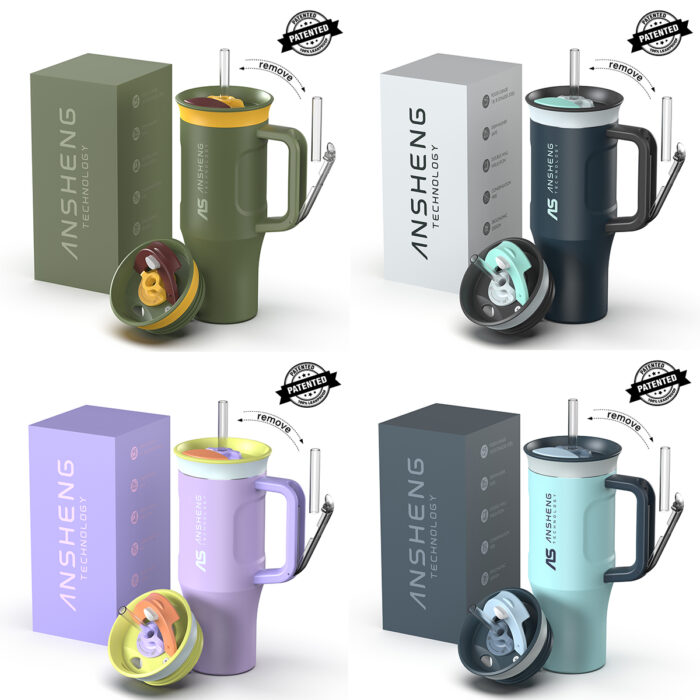 Double Wall Stainless Steel Insulated Tumbler Vacuum Coffee Mug with Handle & Straw for Travel