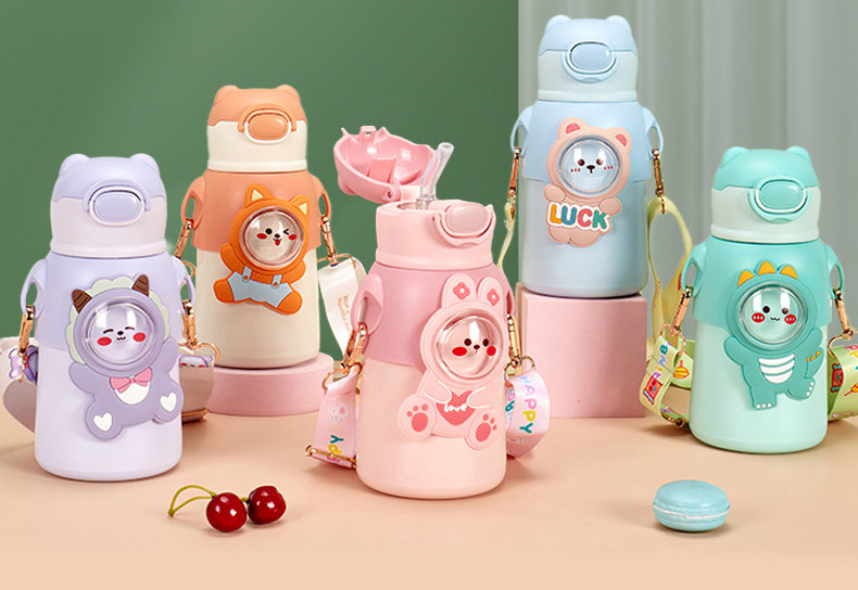 Insulated Kids Water Bottle Stainless Steel Thermos with Straw And Strap K13500D79-6 Insulated Kids Water Bottle Stainless Steel Thermos with Straw And Strap