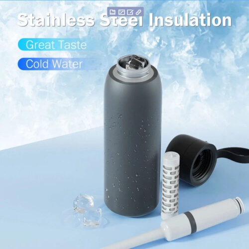 Stainless Steel Insulated Water Bottle With Filter Improves Taste for Hiking Travel