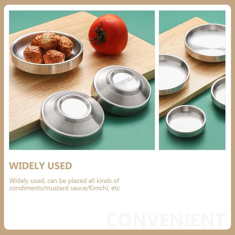 Stainless Steel Korean Kimchi Dish Double Layer Insulated Seasoning Plate for Dipping Sauces