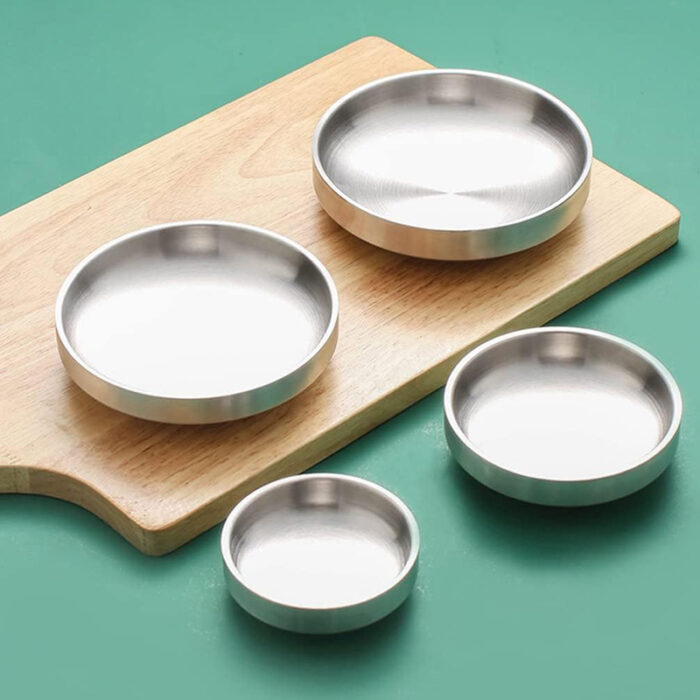 Stainless Steel Korean Kimchi Dish Double Layer Insulated Seasoning Plate for Dipping Sauces
