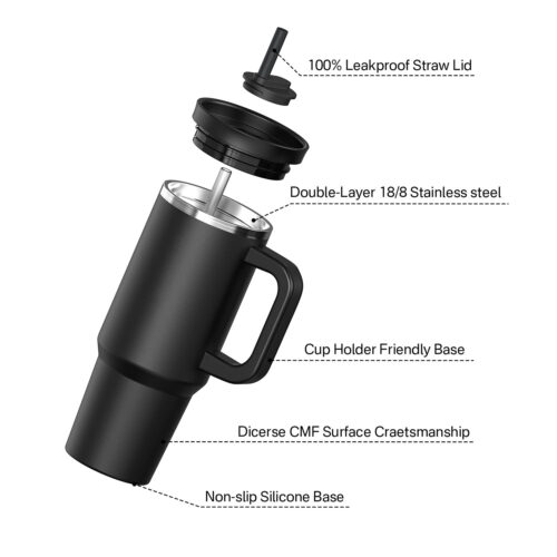 Custom Stainless Steel 40oz Insulated Travel Coffee Mug Tumbler With Straw Handle