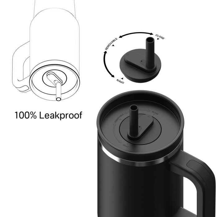Custom Stainless Steel 40oz Insulated Travel Coffee Mug Tumbler With Straw Handle