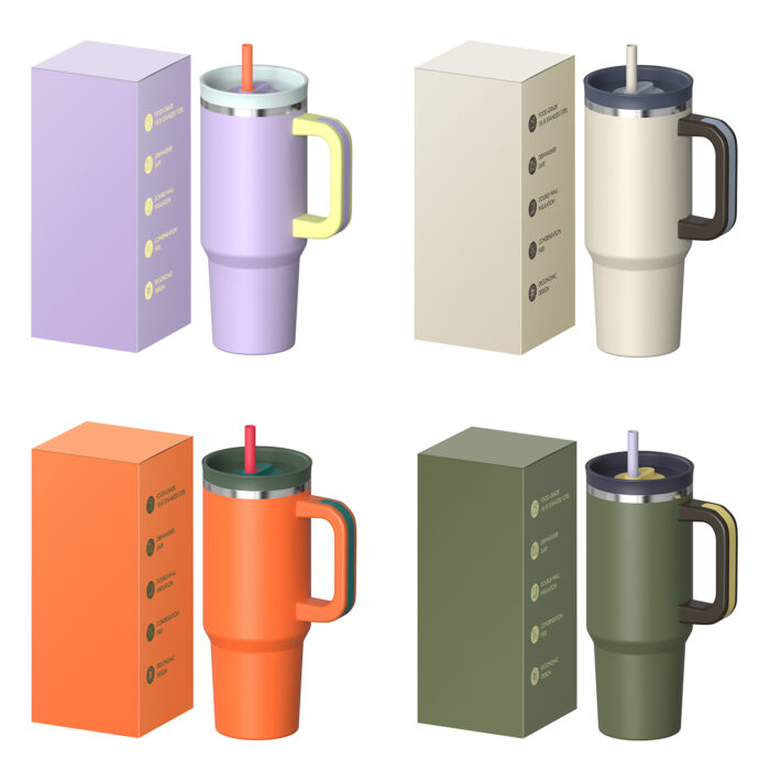 Custom Stainless Steel 40oz Insulated Travel Coffee Mug Tumbler With Straw Handle