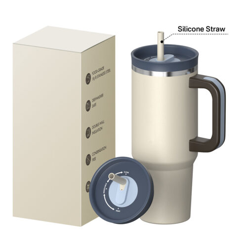 Custom Stainless Steel 40oz Insulated Travel Coffee Mug Tumbler With Straw Handle