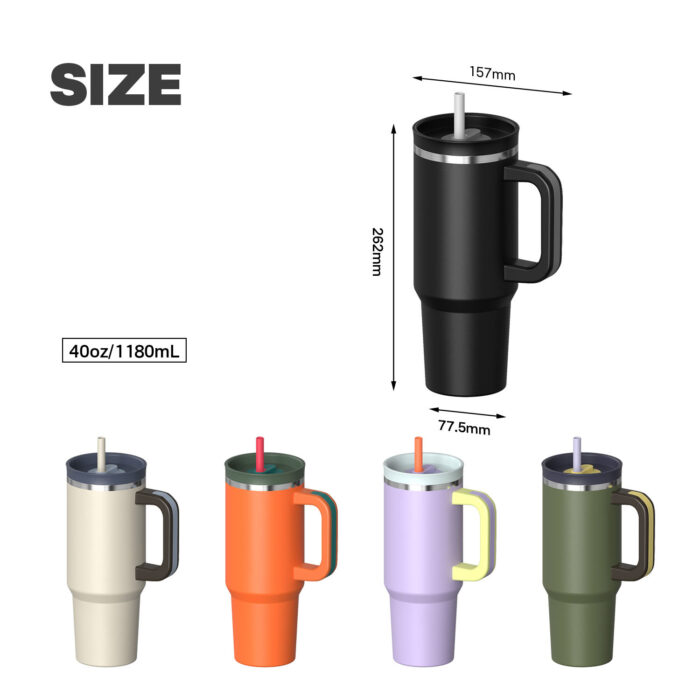 Custom Stainless Steel 40oz Insulated Travel Coffee Mug Tumbler With Straw Handle
