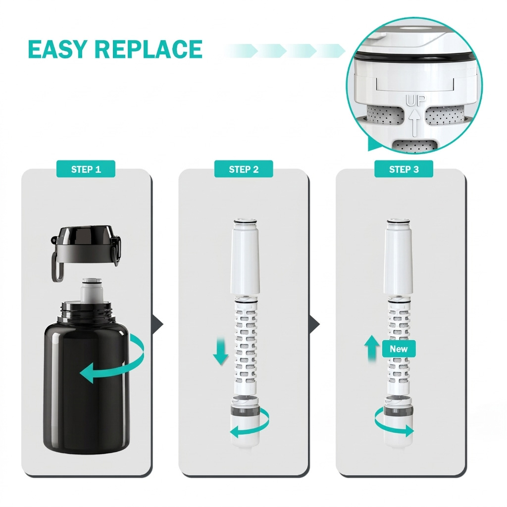 Reusable Water Bottle With Filter for Travel Sports Hiking Camping Biking Fitness