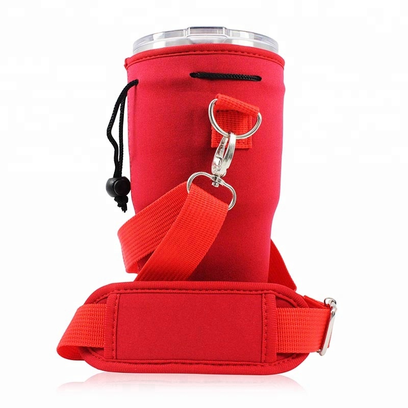 Custom Designed Neoprene Shoulder Carry Pouch for Water Bottles with Cup Covers