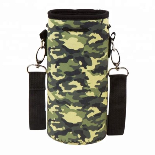Custom Designed Neoprene Shoulder Carry Pouch for Water Bottles with Cup Covers