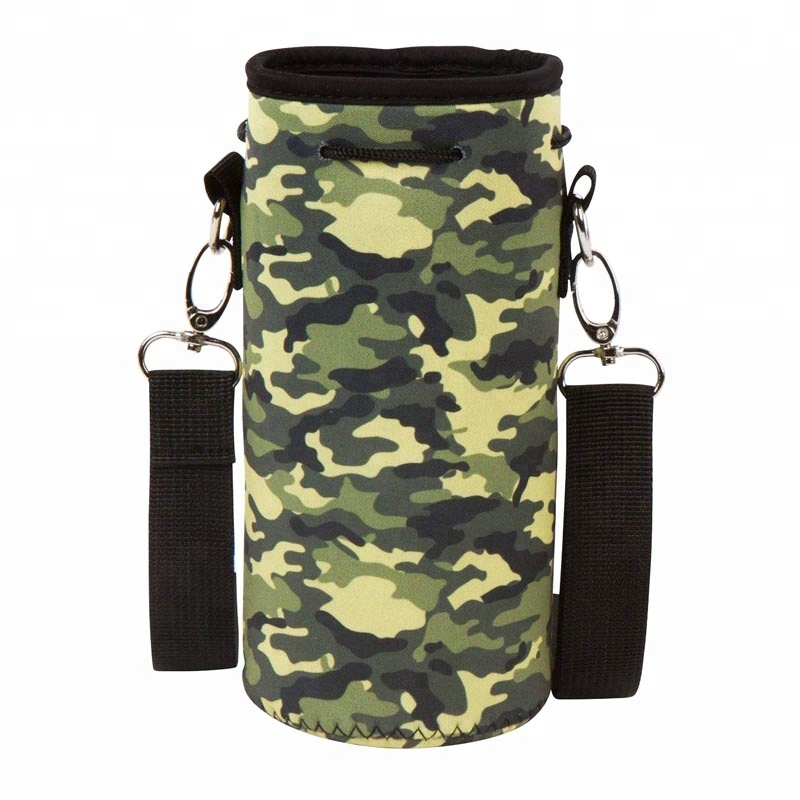 Custom Designed Neoprene Shoulder Carry Pouch for Water Bottles with Cup Covers