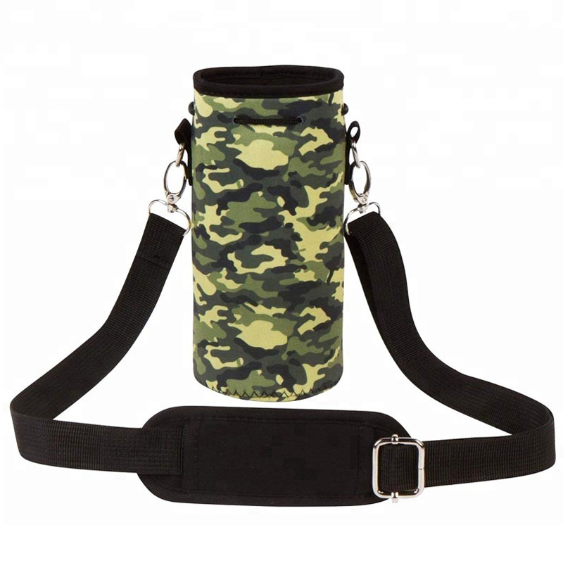 Custom Designed Neoprene Shoulder Carry Pouch for Water Bottles with Cup Covers