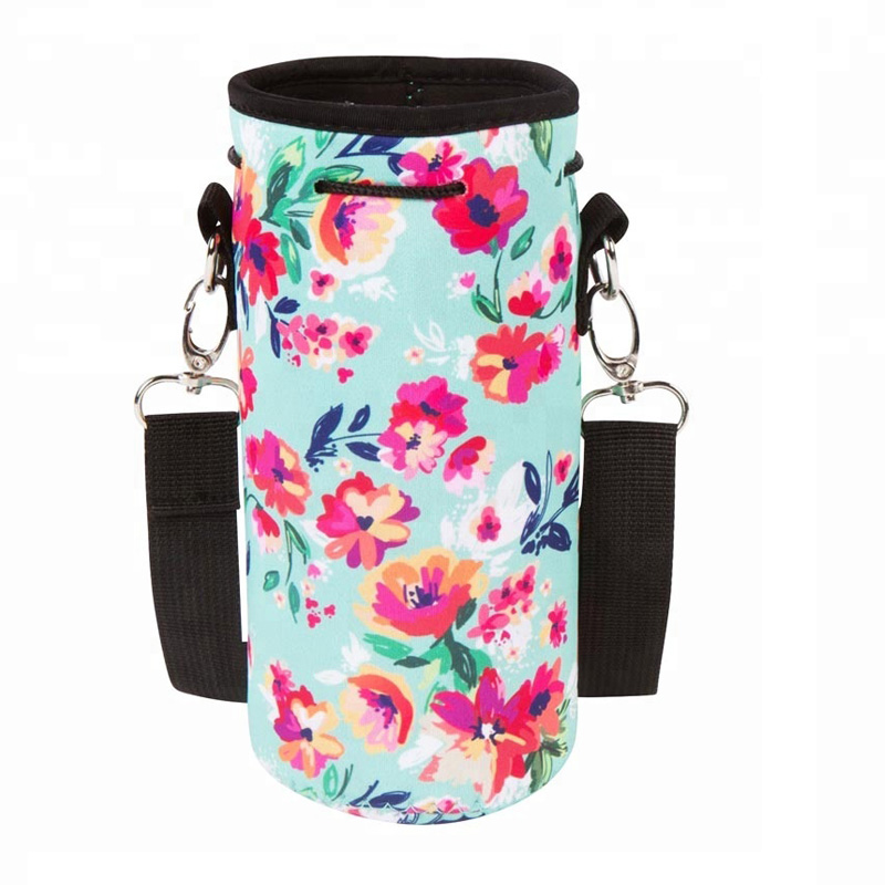 Custom Designed Neoprene Shoulder Carry Pouch for Water Bottles with Cup Covers