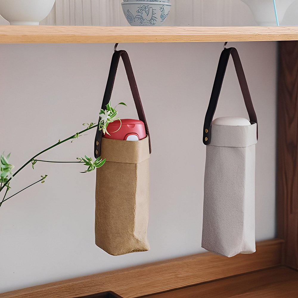 Insulated Washable Waterproof Sport Kraft Paper Crossbody Sling Carries Water Bottle Holder Bag
