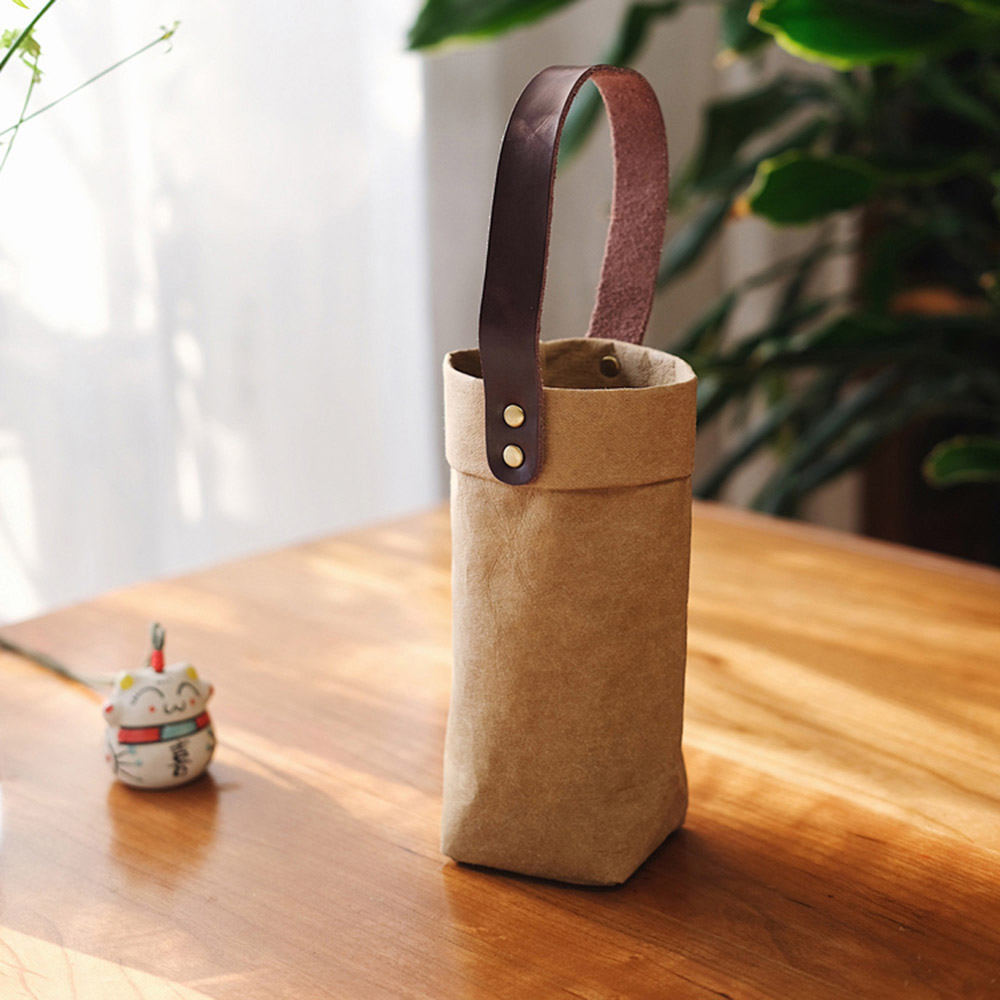 Insulated Washable Waterproof Sport Kraft Paper Crossbody Sling Carries Water Bottle Holder Bag