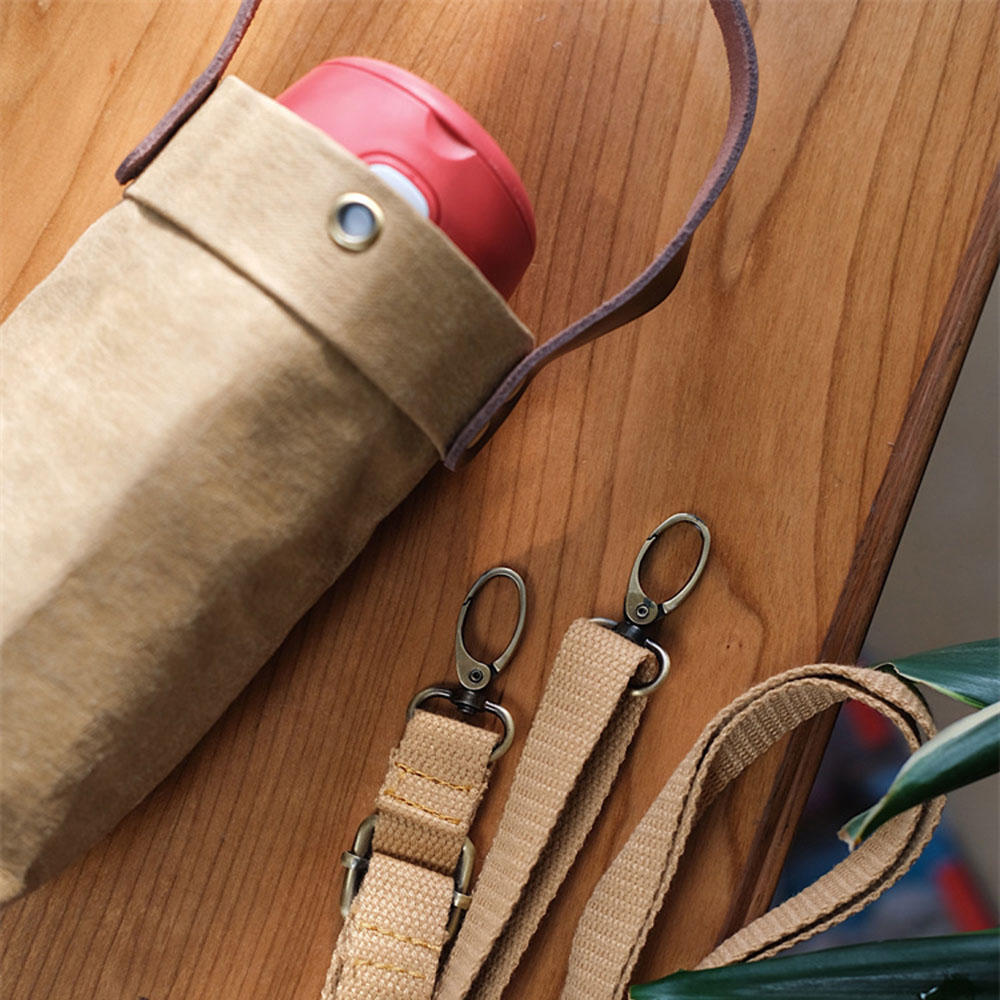 Insulated Washable Waterproof Sport Kraft Paper Crossbody Sling Carries Water Bottle Holder Bag