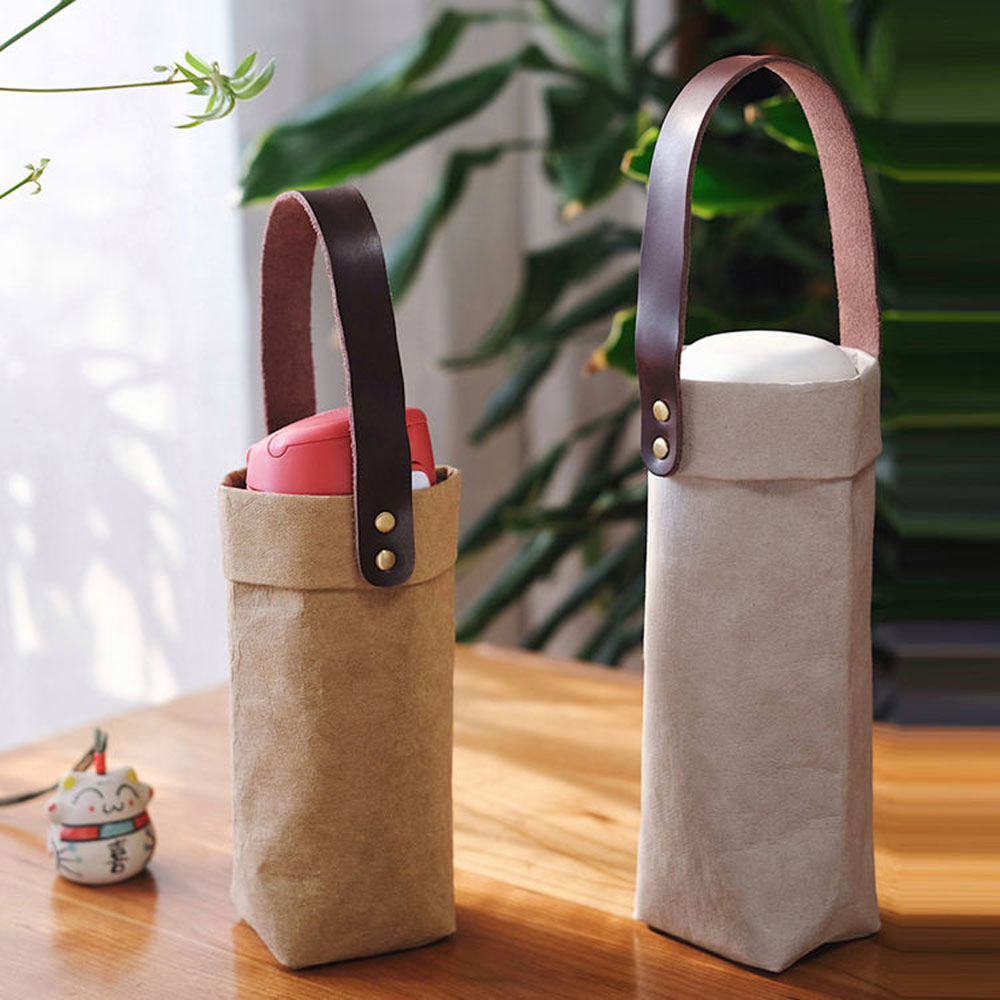 Insulated Washable Waterproof Sport Kraft Paper Crossbody Sling Carries Water Bottle Holder Bag